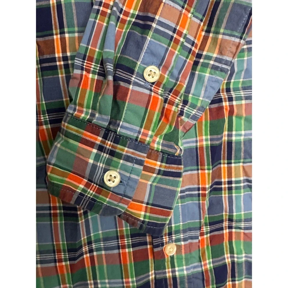 Ralph Lauren Boys Size XL 18-20 Blue Green Orange Plaid Button Up Shirt